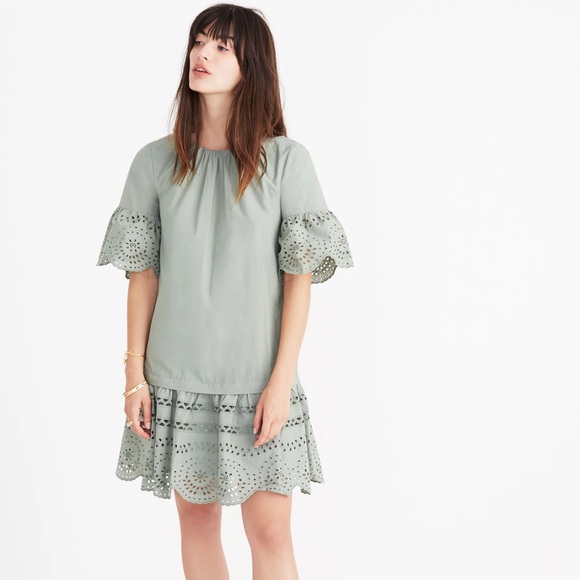 Madewell Dresses & Skirts - Madewell Eyelet Drop-Waist Dress Dusty Patina Cotton Lace Sage Green Small S